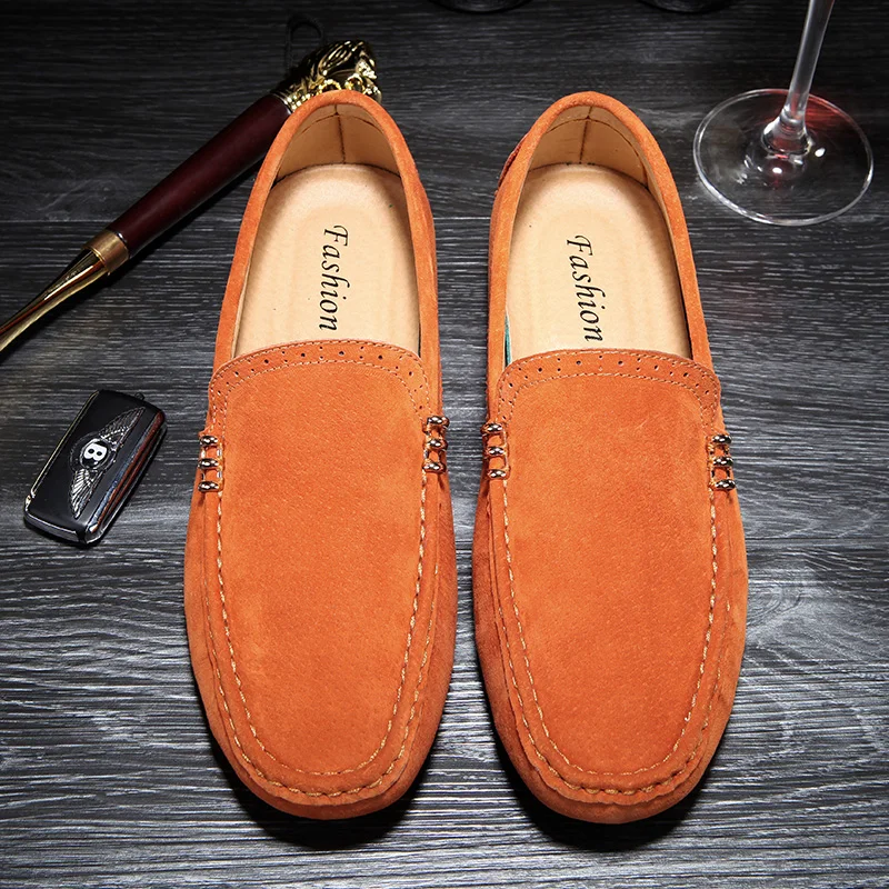 

Hot Sale leather Loafer Shoes for Men Fashion Flat men casual shoes, Blue/coffee/brown/gray/orange