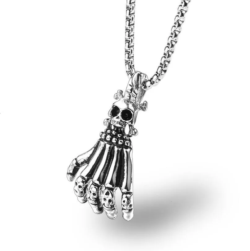 

Domineering Halloween gift Skull Hand Jewelry Punk Style Stainless Steel Pendant Necklaces Men