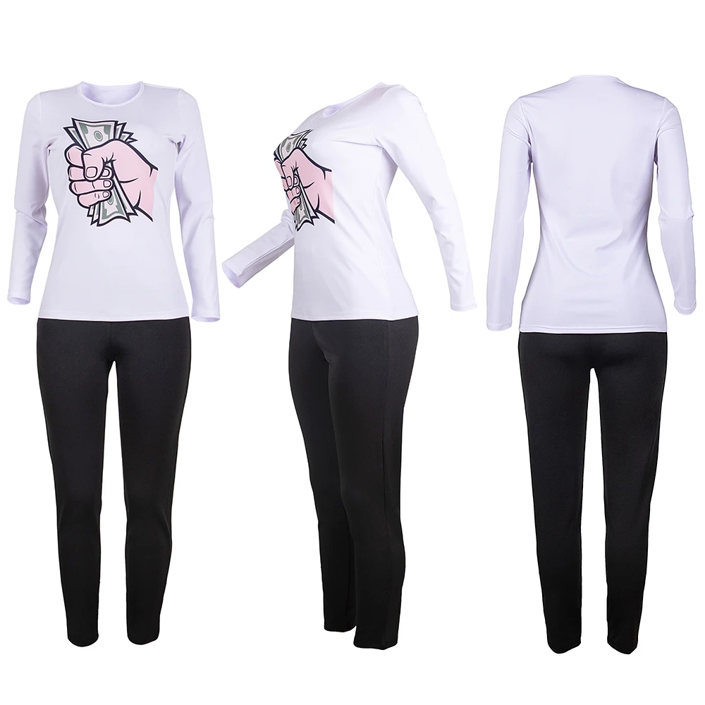 

Summer Casual Poker Elements Print Polyester Ladies Two Piece Set Outfit