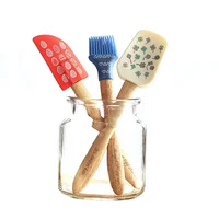 

wholesale baking set custom heat resistant silicone non stick kitchen spatulas brush wiht wooden handle
