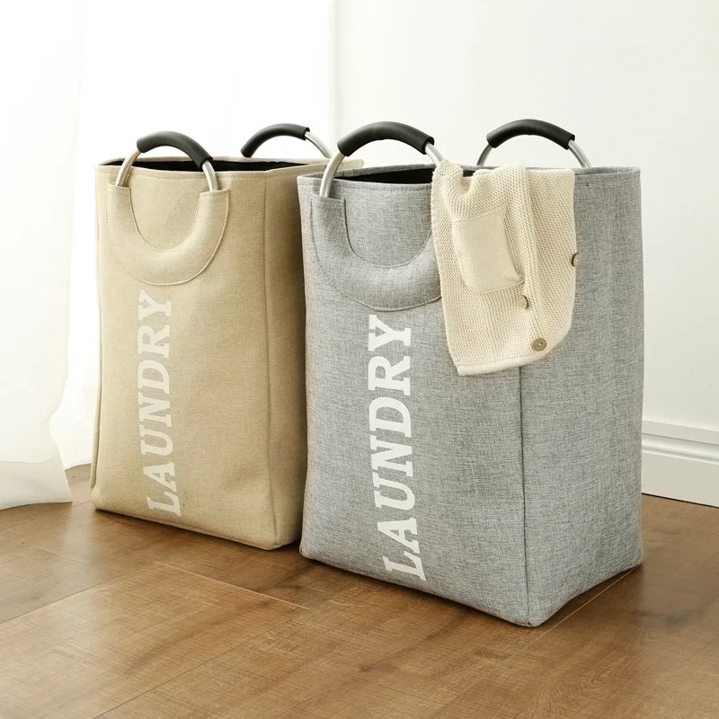 

Cotton Linen Big Size Bedroom Bathroom Foldable Laundry Basket Fancy Portable Storage Bag, As picture