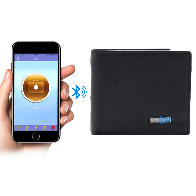 

hot selling GPS tracking smart wallet wireless conect to personal cell phone for tracking 100 meter distance leather pu wallet, Customized color