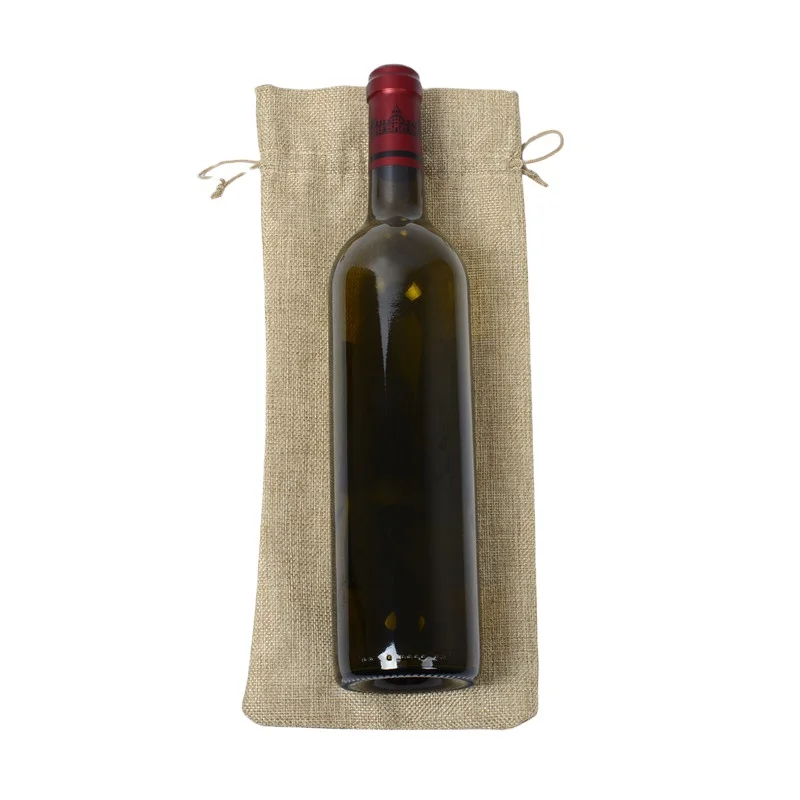 

High Quality promotional reusable eco friendly customized logo Wine Gift Bags with Drawstrings Single Reusable Jute Wine Bottle