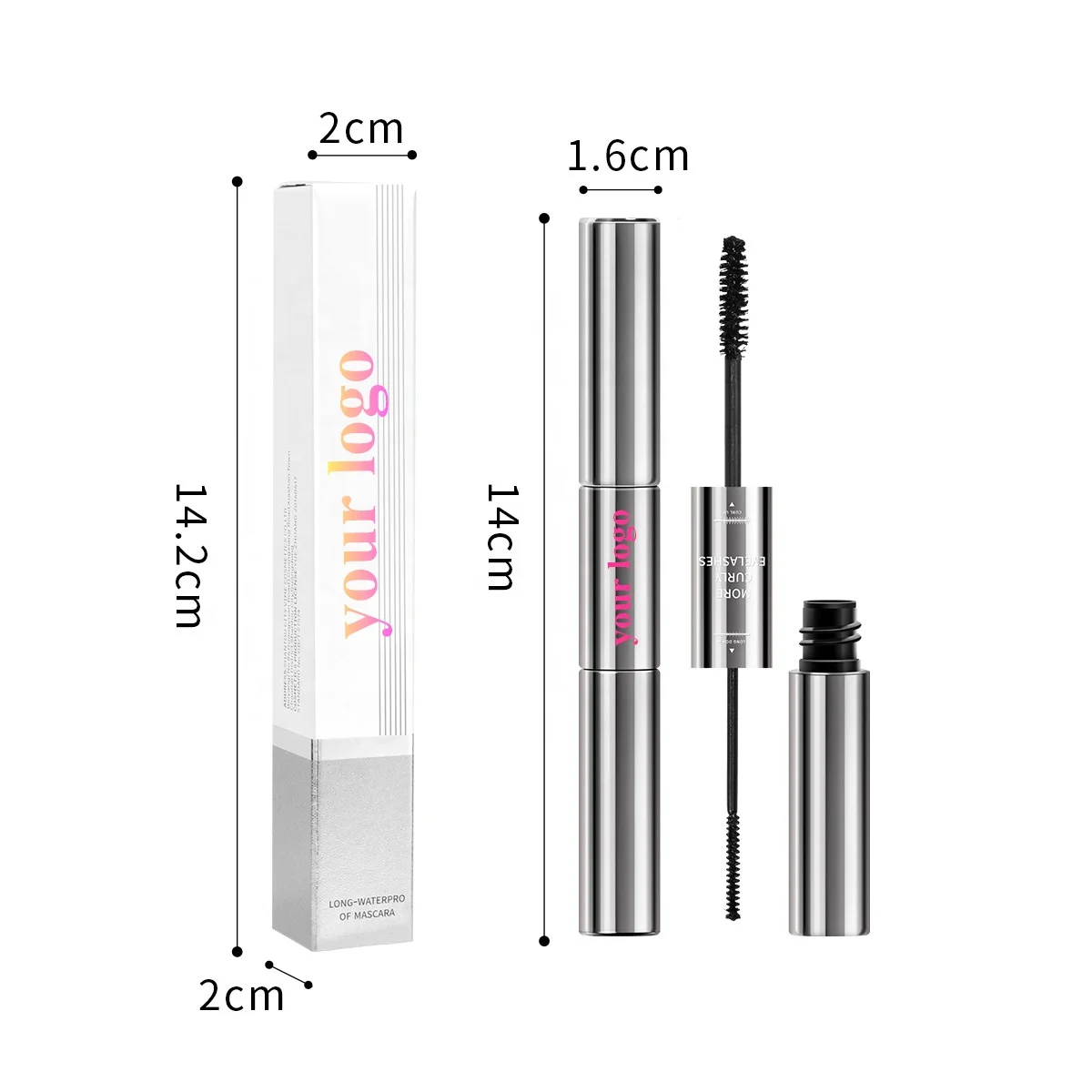 

Amazon Hot Selling Silver Tube Mascara Private Label New Makeup Eye Lash Black Waterproof Silk Fiber Eyelash Essence Mascara, Silver tube /pink tube