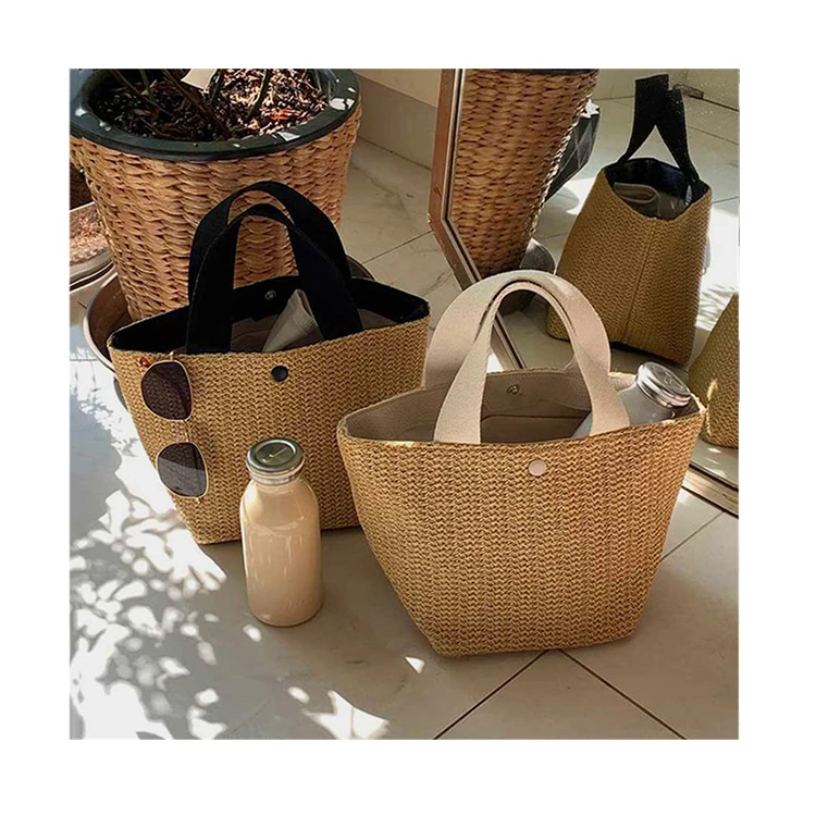 

HB064 2021 fashion sweet design straw beach hand women ladies jute tote bags straw tote bucket bag