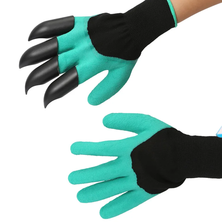 

Wholesale Custom Waterproof Breathable Latex Digging Planting Agriculture Garden Gloves With Claws, Black with green latex