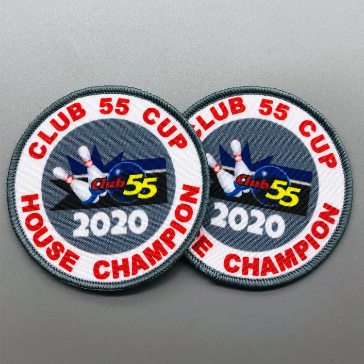 Eco Private Design Custom Bowling Club Logo Merrow Border Machine Woven Labels Patches for Garment