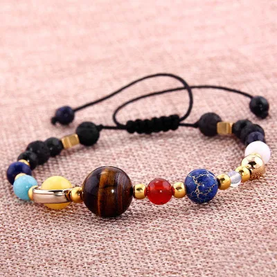 

Artilady Fashion Solar System Universe Galaxy Eight Planets Bracelet Star Lava Natural Stone Beads Energy Bracelet