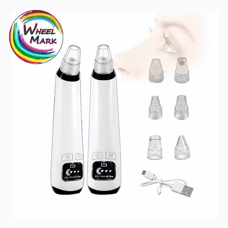 

6 in 1 facial pore deep cleaning electric rechargeable lithium battery vacuum suction blackhead remover vacuum, White,red
