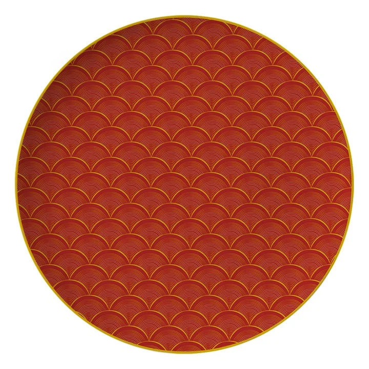 

European Wedding Red Ceramic Charging Plate Gold Decoration Round Charging Plate