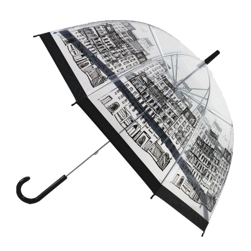 

Transparent Bird Cage Cartoon Building Semi Automatic Apollo City Umbrella Long Handle Kids Umbrellas