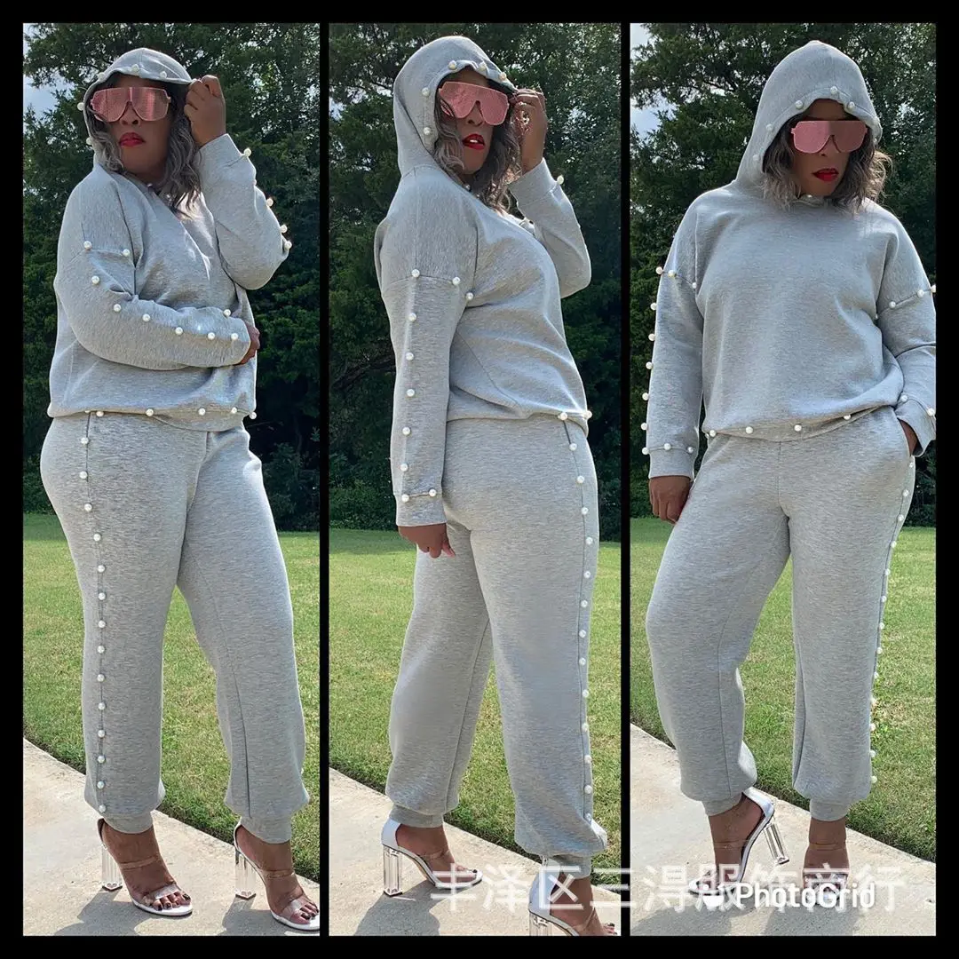 Women Luxury Clothing Set Long Sleeve Pearl Ladies Outfit Set Autumn