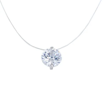 

Trendy Dainty Sterling Silver Cubic Zirconia Pendant Necklace Invisible Fishing Line 925 Silver Zircon Necklace
