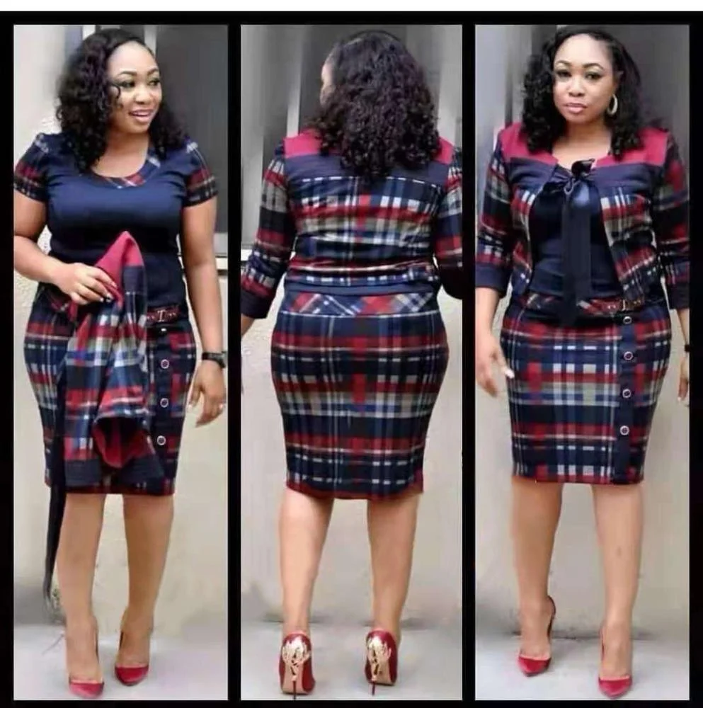 

Wholesale 2020 Spring New Plaid Stitching Dress African Women's Two-piece Suit