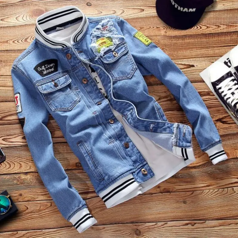 

Wholesale Denim Jacket Mens Slim Fit Japanese Style Teens Boys Denim Jeans Jackets and Coats, Blue