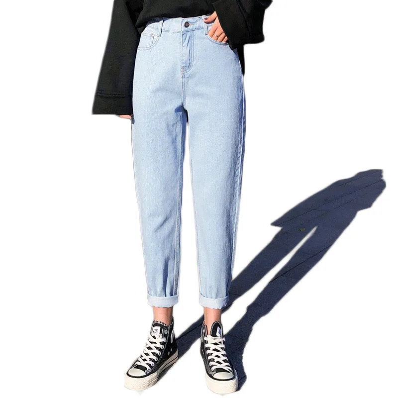 

4 Color Mom Women Elastic High Waist Boyfriend Denim Jeans