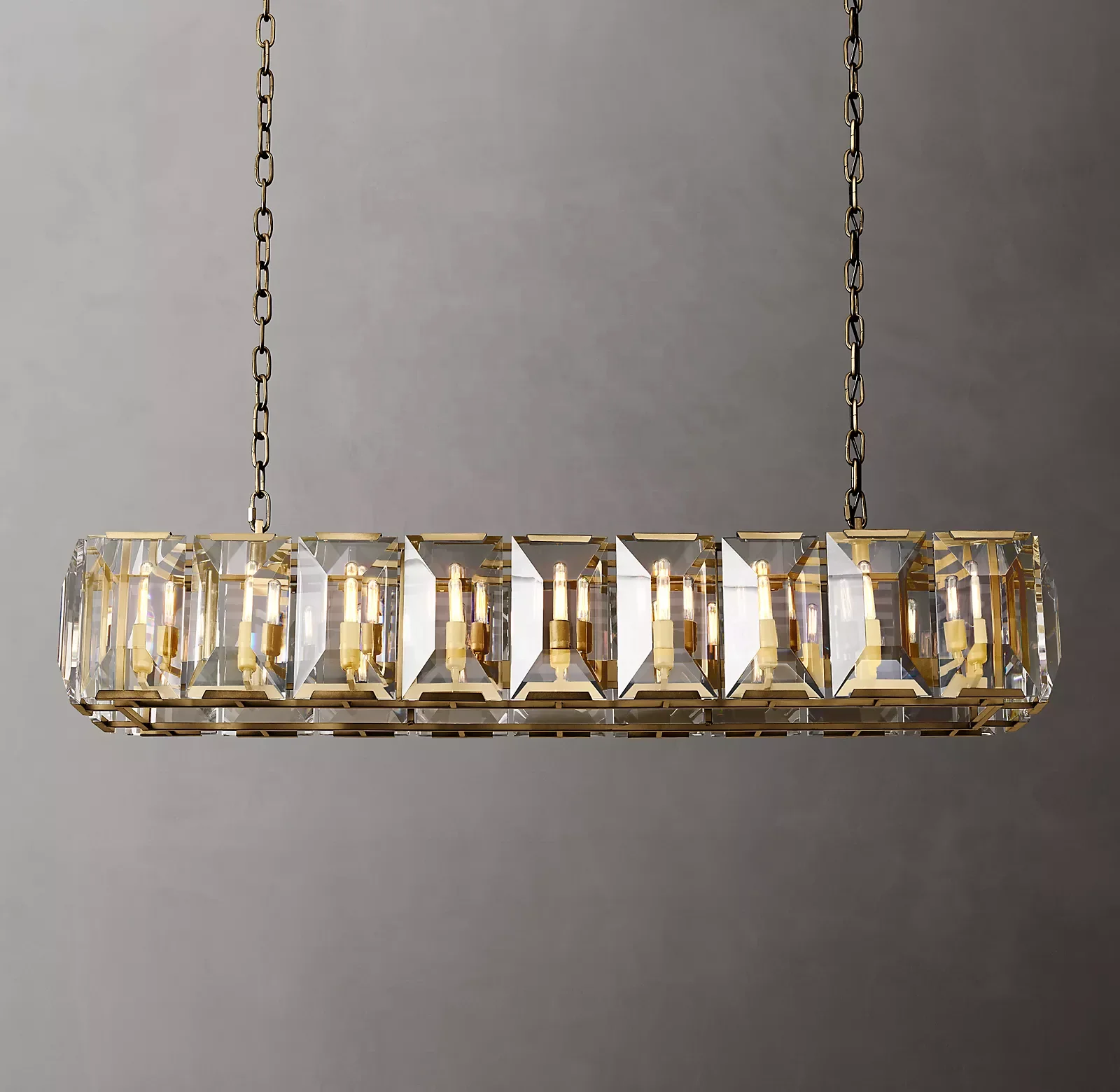 

Harlow Rectangular Crystal Chandelier Luxury Crystal Glass Prisms Ceiling Fixture Lights Hotel Cristal Chandelier 62" CZ2585/18, Burnished brass, iron,polished stainless nickel