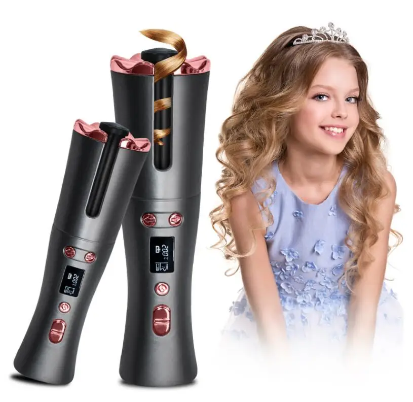 

2021 Electric Hair Curlers USB Cordless Automatic Air Curler Wireless Curling Iron Hair Waver Tongs Iron Curling Wand, Black