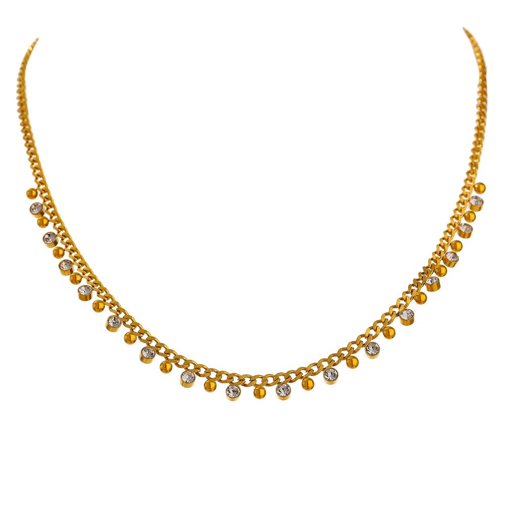 JINYOU 1550 Delicate Bling Cubic Zircon Gold Chain Necklace for Women Stainless Steel Collar Necklace