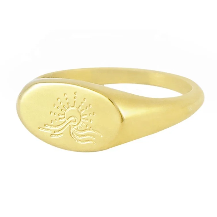 

Trendy 18k gold plated 925 sterling silver ocean waves signet mens custom ring