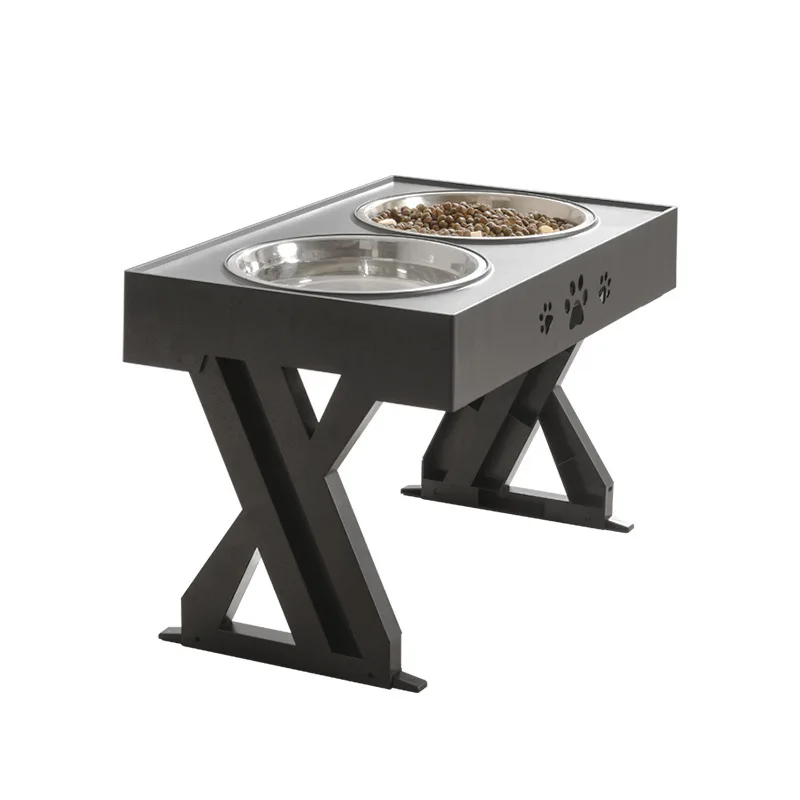 

New Design Pet Bowls with Stand Adjustable Table Protect Neck Dog Feeder Stainless Steel Double Pet Bowls