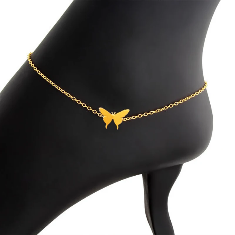 

HOVANCI 2020 Simple Design Stainless Steel Butterfly Anklet Gold Plated Link Chain Butterfly Ankle Bracelet For Women