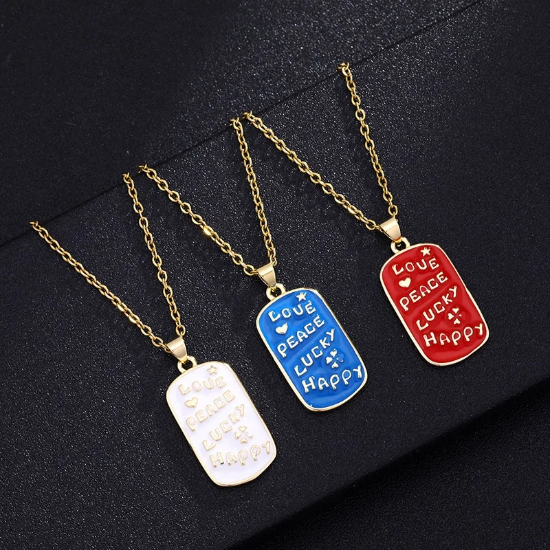 

Amazon Best Selling 18K Gold Plated Oil Drip LOVE PEACE Lucky Letter Necklaces Geometric Square CZ Initial Necklace
