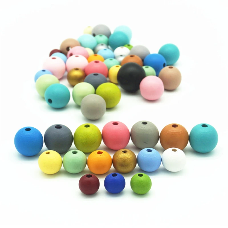 

XuQian Wholesale Natural Colourful Round Wooden Beads For Jewelry Making, Colorful