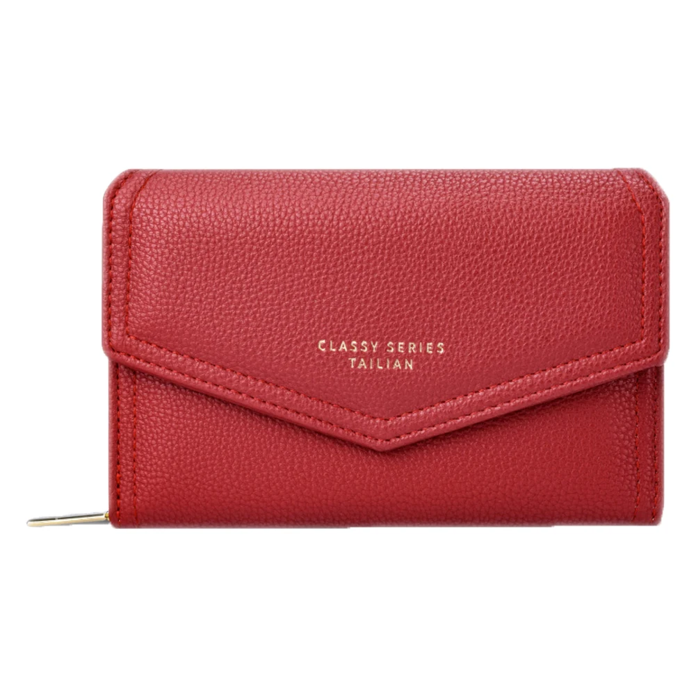

Spot wholesale pu leather ladies short multi-card pure color wallet women money clip ladies purse