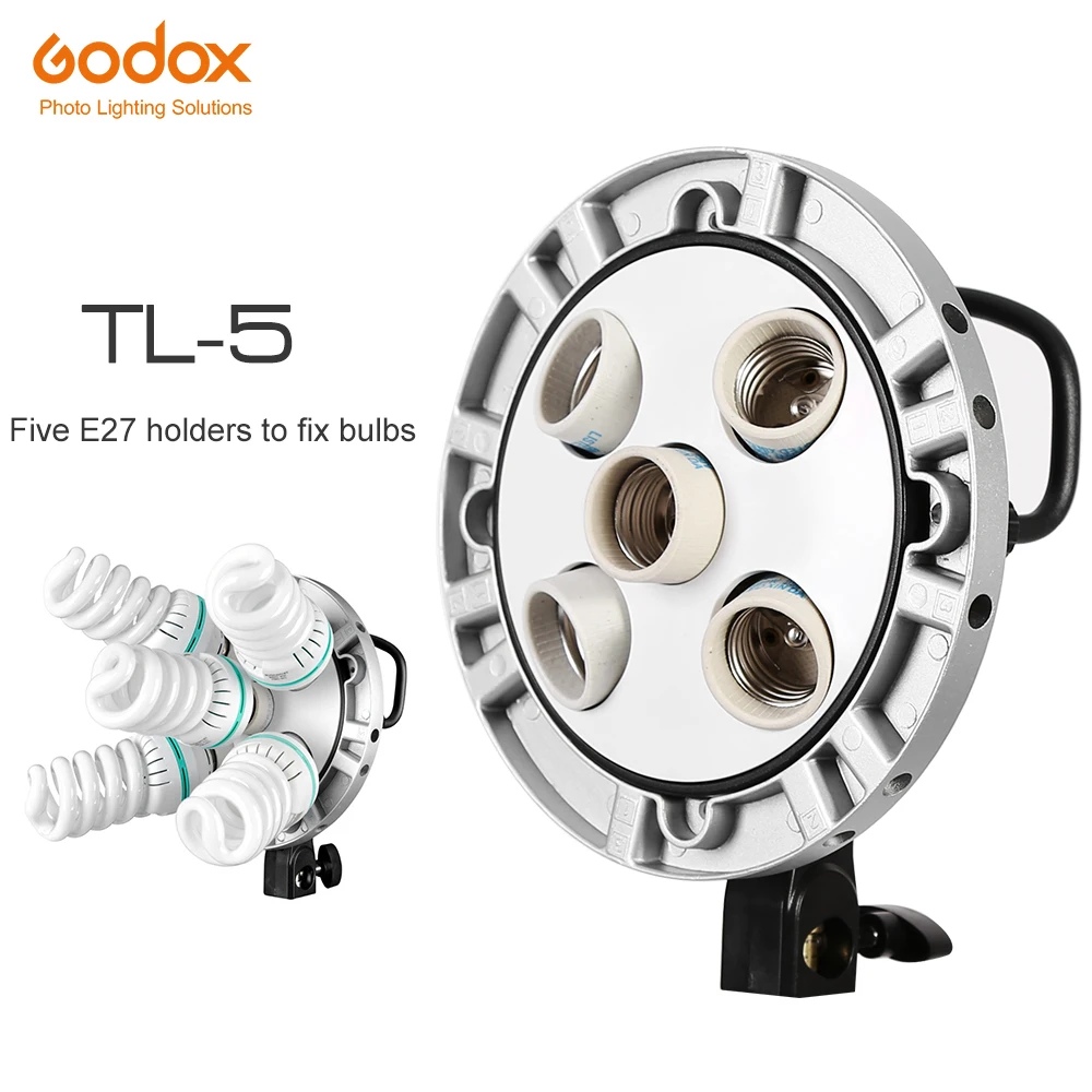 

Godox TL-5 Studio E27 5 Socket Bulb Tricolor Light Lamp Multi Holder Speedring AC Slave Flash Holder for camera DSLR photography