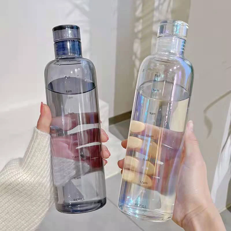

Eco Friendly Clear Borosilicate Water Bottle 2022 Aesthetic Glass 500ml Time Stamp Water Bottle, Customized color acceptable