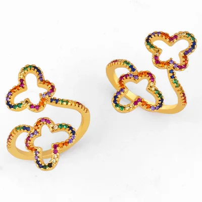 

New Fashion Gold Plated Rainbow Cubic Zirconia Butterfly Ring Open Full Diamond Butterfly Ring