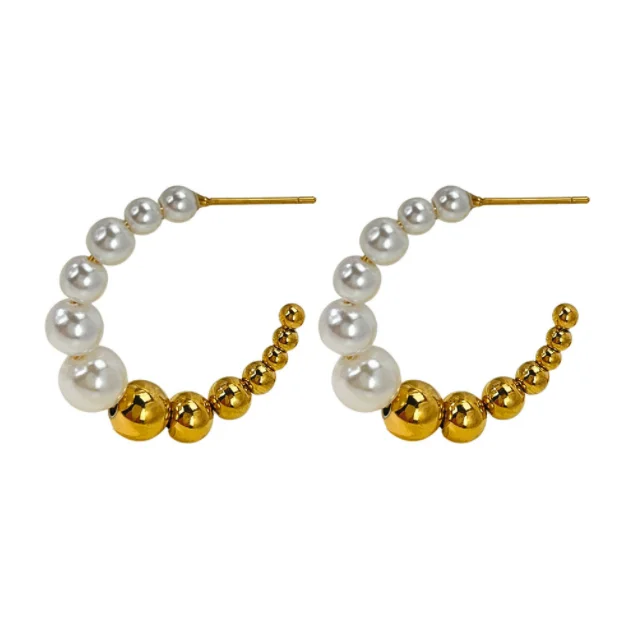 

C-shaped stainless steel bead gold plsted tarnish free jewelry pearl earrings for women