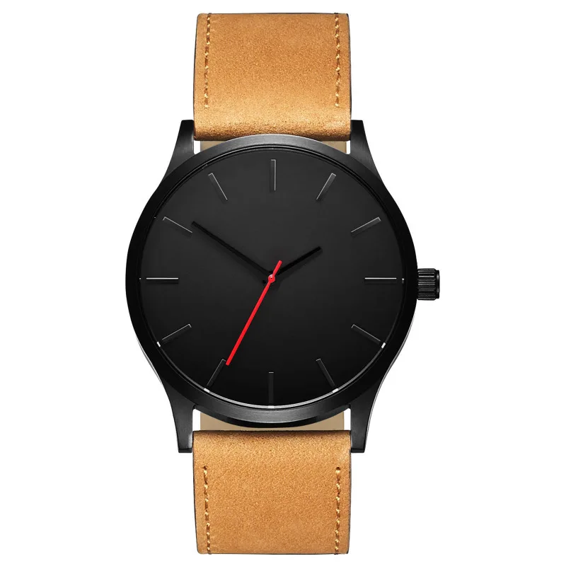 Cheap Big Dial Simple Casual PU Leather Wristwatch Customized Logo Mens Quartz Watch Reloj