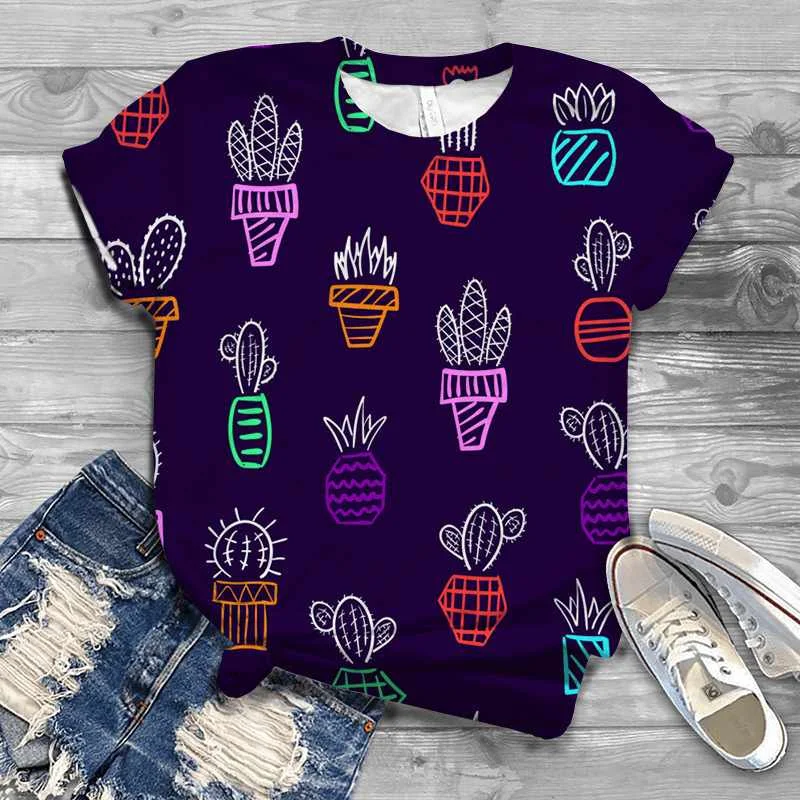 

Hot Sale Short Sleeve Tops Tees T-shirt Hot Selling Cactus Printed Tees