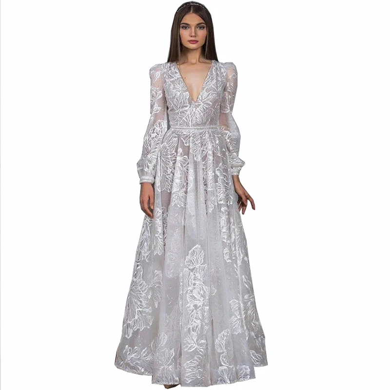 

Wedding luxury party lace women's evening bohemian dress embroidery bodycon skinny new arrivals 2021 print bridal gown dress, Customized color