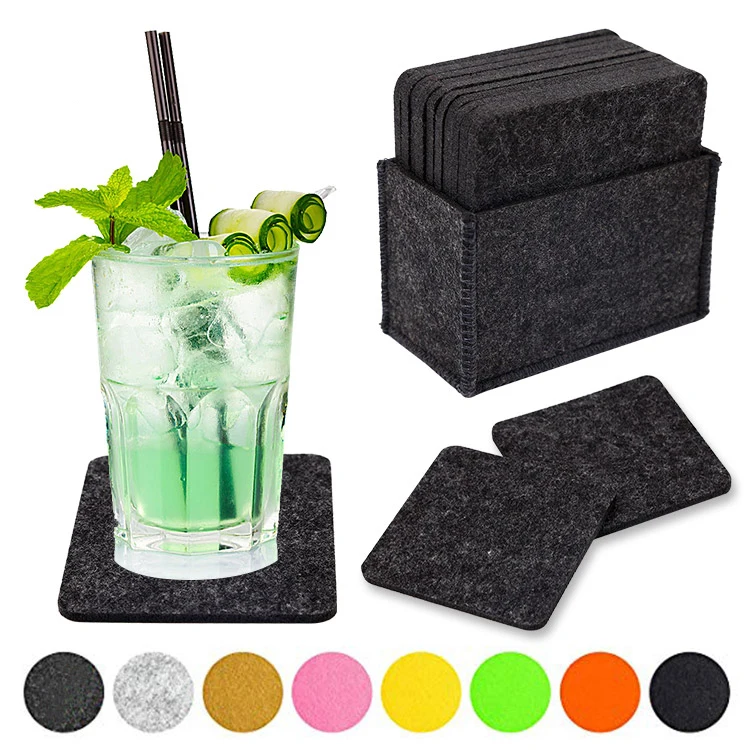 

Hot Sale Simple Design Absorbent Round Drink Felt Cup Coasters With Holder, 41 colors for you