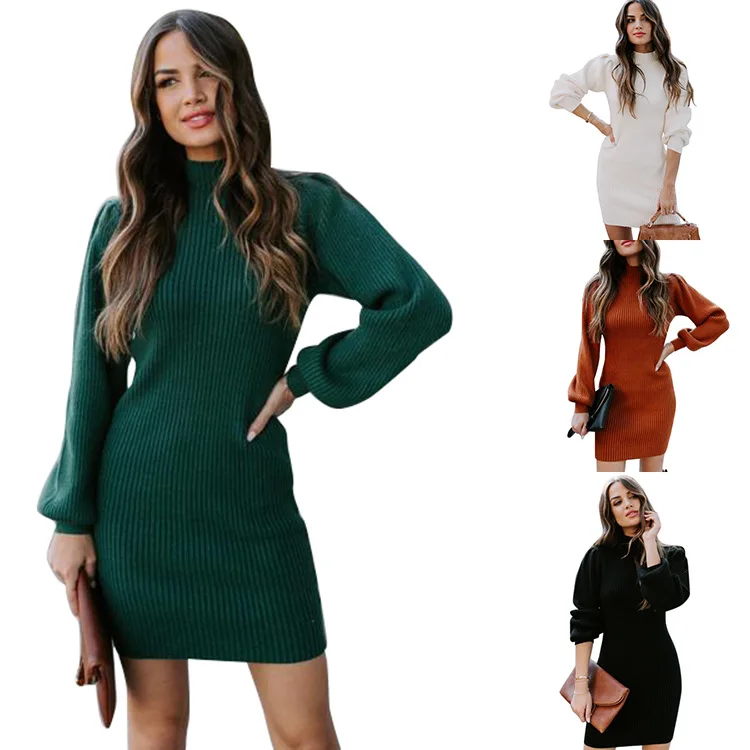 

WW-0767 More Sexy Tight Knitting Wool Turtleneck Cultivate One's Morality Dress Knit Sexy Sweater Dress Long Sleeve Women, As your request