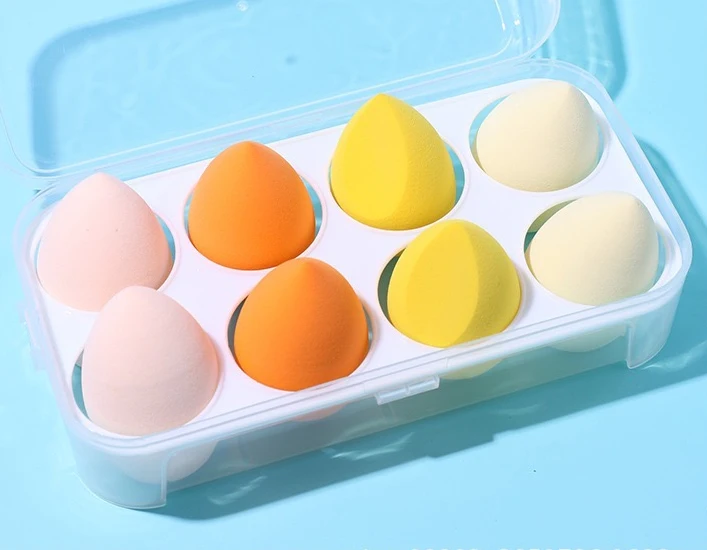 

Hot selling makeup sponge 8pieces in a case skincare massage makeup sponge diagonal cut makeup egg beauty sponge, Customized color