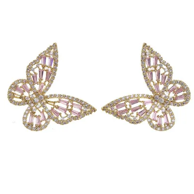 

Thiny Delicate Hollow Powder Zircon Butterfly Earrings Dainty Personality Earrings Women Jewelry 925 Silver Needle For Gift, As picture ,many color