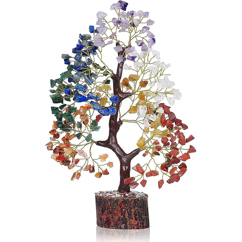 

Wholesale Natural Gemstone Crystal Chakra Healing Stones Hand Made Lucky Crystal Tree For Christmas Decoration