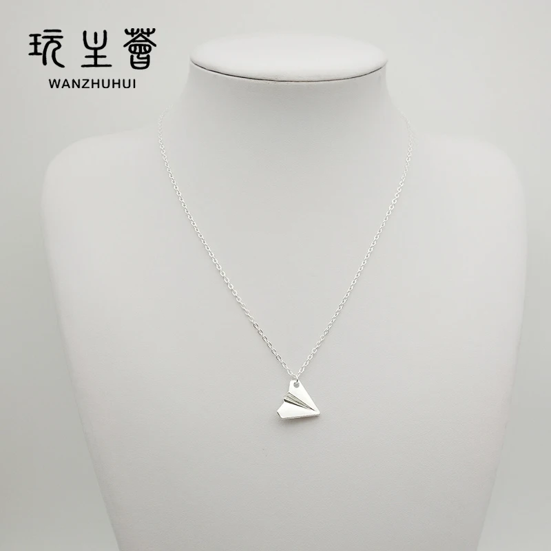 

Hot selling low price simple design silver paper airplane pendant necklace