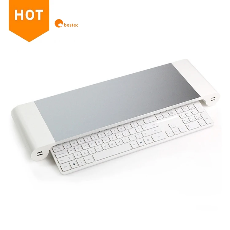 

USB Charging Aluminum desk organizer laptop Monitor Stand Riser, White