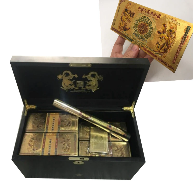 

1000 pcs Chinese One Hundred Quintillion Banknote Gold Color Foil Yellow dragon Banknotes Money With Black box