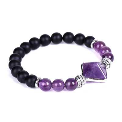 

Amethyst New Style 7 Chakra Yoga Healing Energy Stone Black Matte Agate Beaded  Bracelet For Women Men, As picture