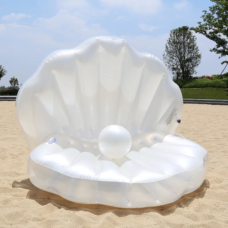 

sea shell inflatable float water park equipment beach mattress, White