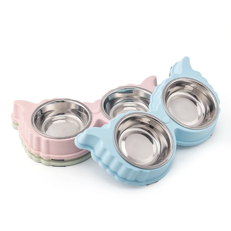 

Wholesale Cartoon Sheep Shaped Stainless Steel Dog Double Bowl Feeder Anti-slip Pet Cat Dog Bowl