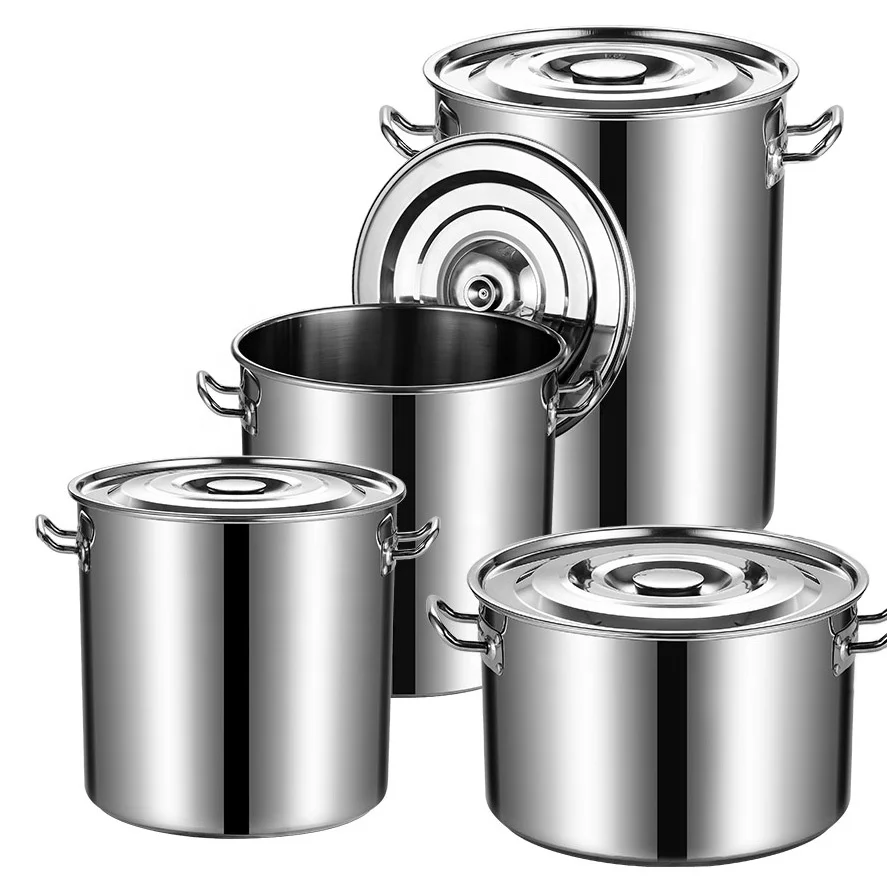 

Hotel Supplies 50L 100L Tall Straight Shaped Non Magnetic Stainless Steel Stockpot Commercial Stock Pot