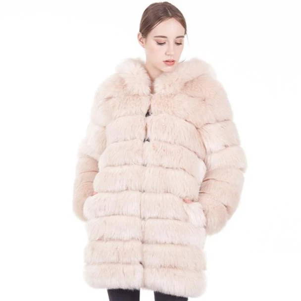 

2020 New Arrivals Wholesale Faux Fox Fur Coat Medium Length Women Coat for winter