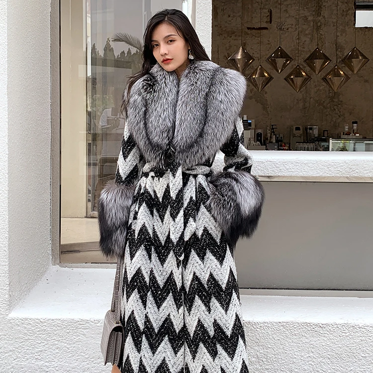 

Hot Sale Fox Fur Collar And Cuffs Outwear Elegant Jacket Women Winter Wool Coat S7941